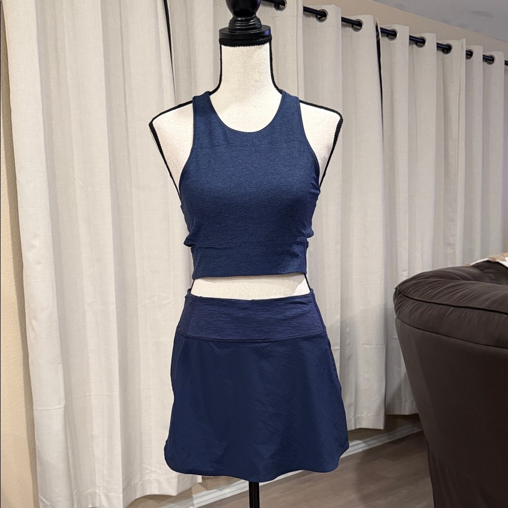 Outdoor Voices Navy Blue Athletic Crop Tank and Skort Set